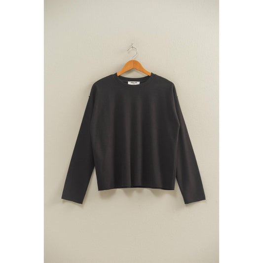 Black Reverse Seam Long Sleeve Top