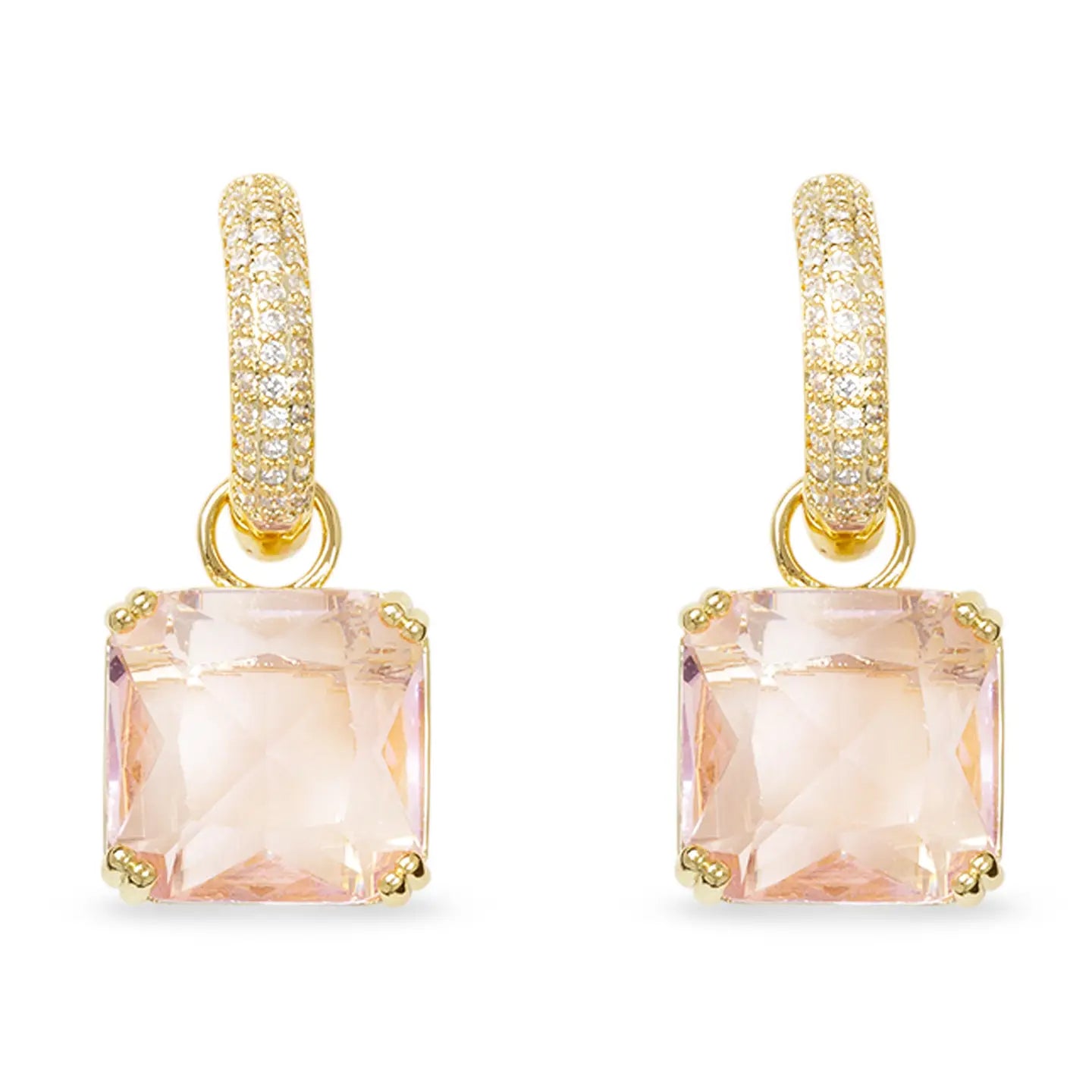 Gold Crystal Pink Square Earrings