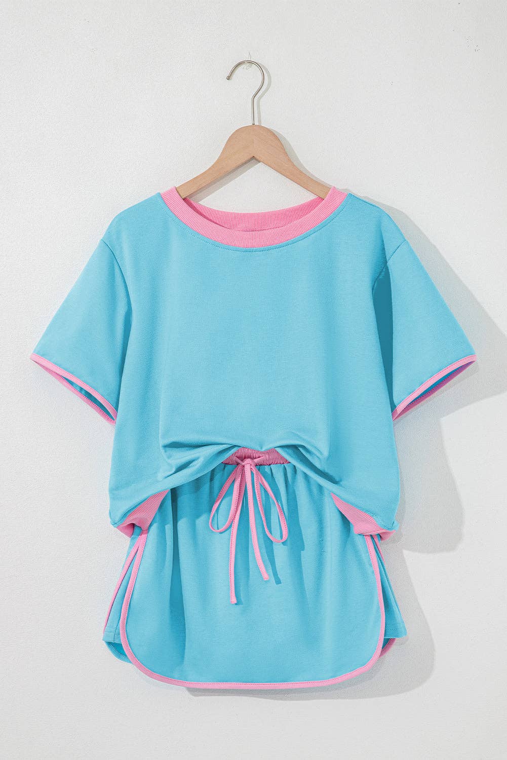 Colorblock T Shirt and Skort Set - Turquoise Pink