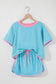 Colorblock T Shirt and Skort Set - Turquoise Pink