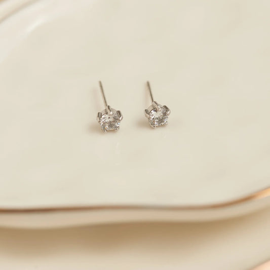 4MM Round Cubic Silver Stud