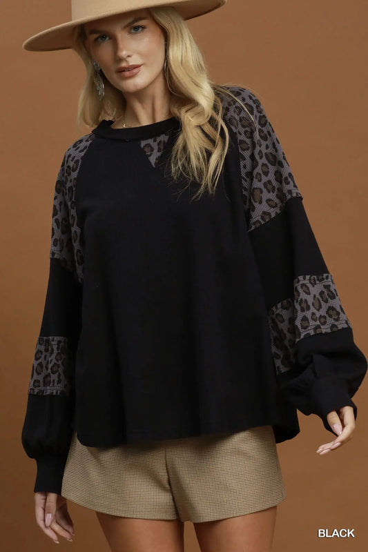 Black Leopard Mix Thermal Top