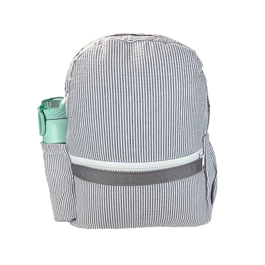 Grey Seersucker Medium Backpack w/ Pocket