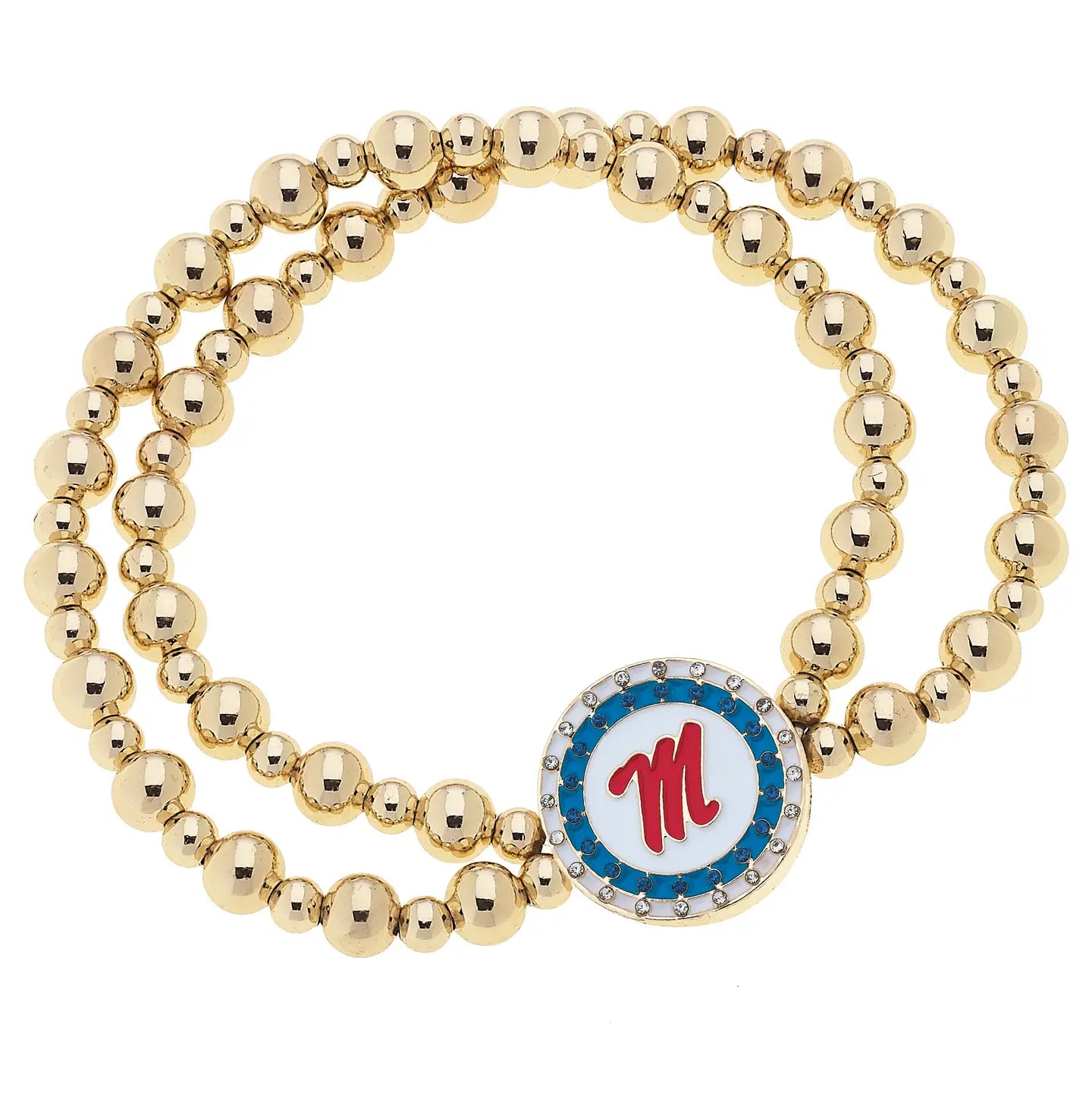 Ole Miss Rebels Pave Disc 2-Row Ball Bead Stretch Bracelet