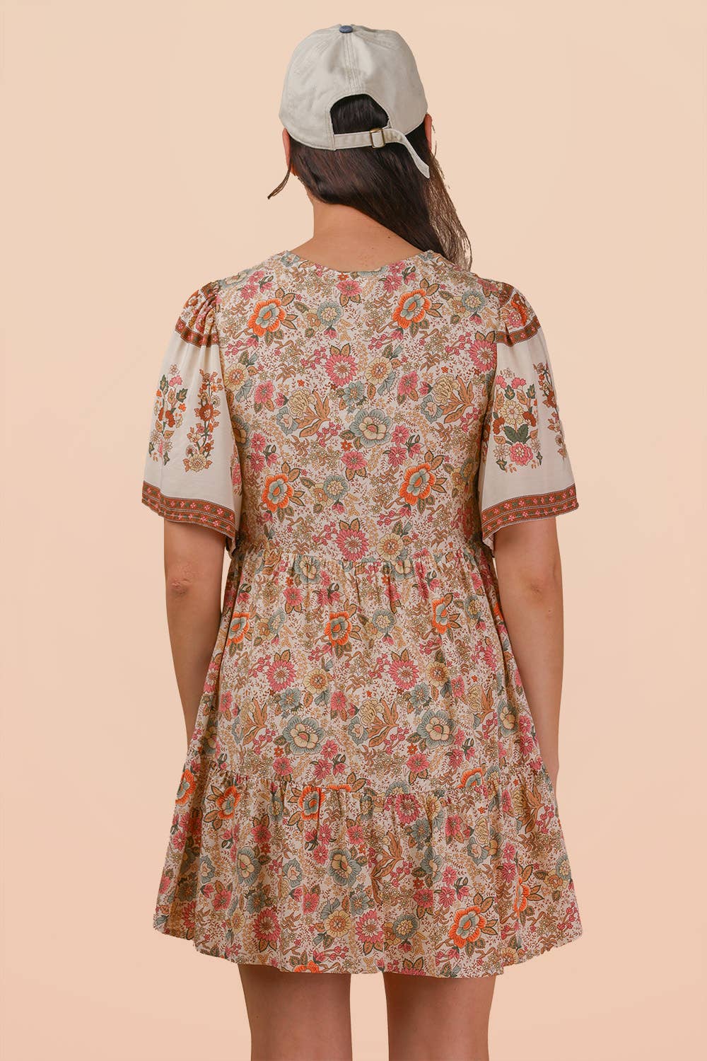 Shirring Detail Printed Woven Mini Dress