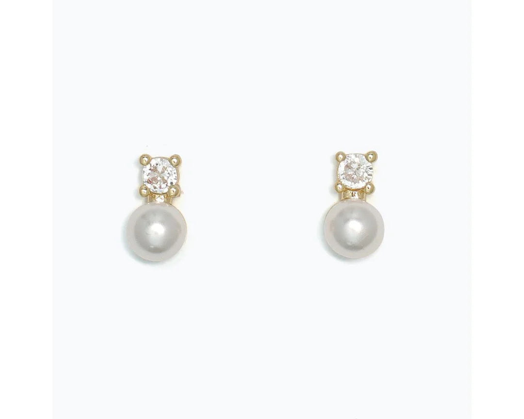Gold CZ and Pearl Stud Earrings