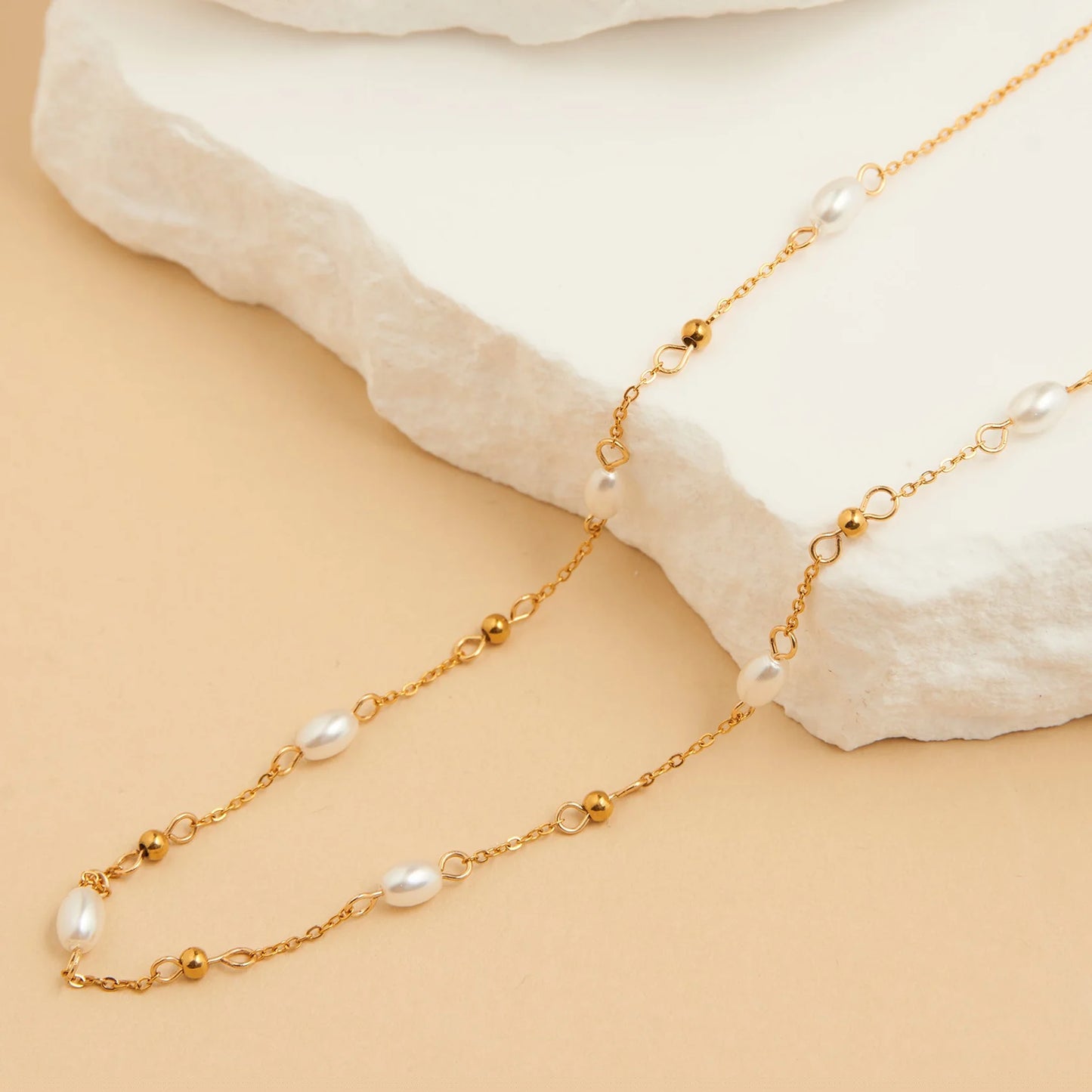 Pearl Bead Station Necklace