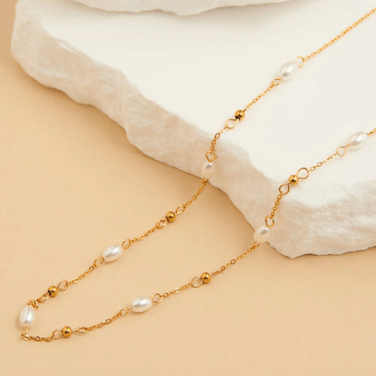 Pearl Bead Station Necklace