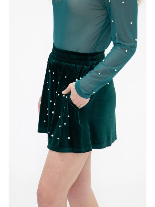 Velvet Skort W/ Pearls - Green