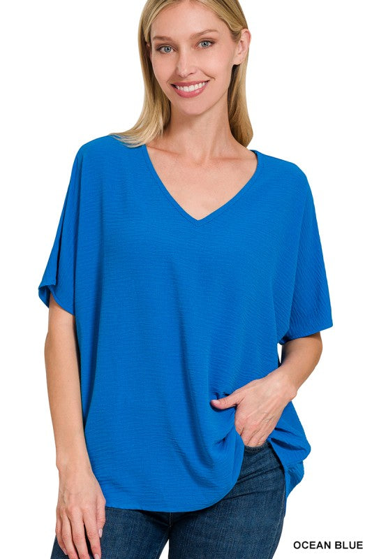 Airflow V-Neck Top - Ocean Blue
