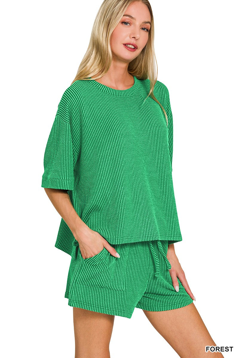 Rib Short Sleeve Set - Forest
