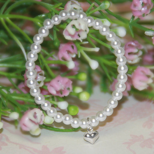 Sterling Silver Puffed Heart Pearl Bracelet STG-278