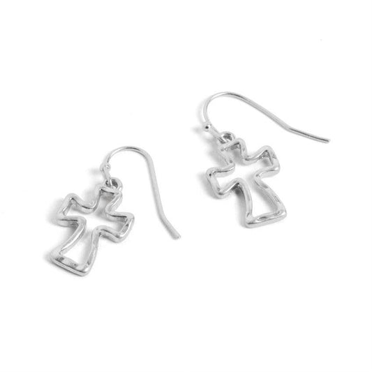 Silver Hollow Cross Earrings: Silver