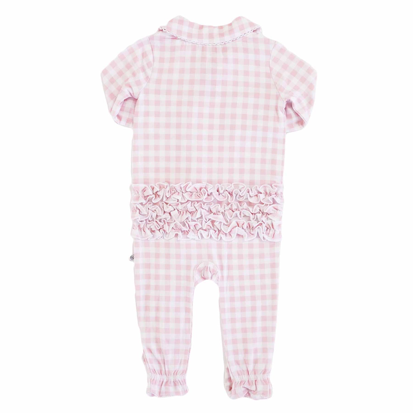 Rosey Gingham Peter Pan Collar Ruffle Zipper Footie