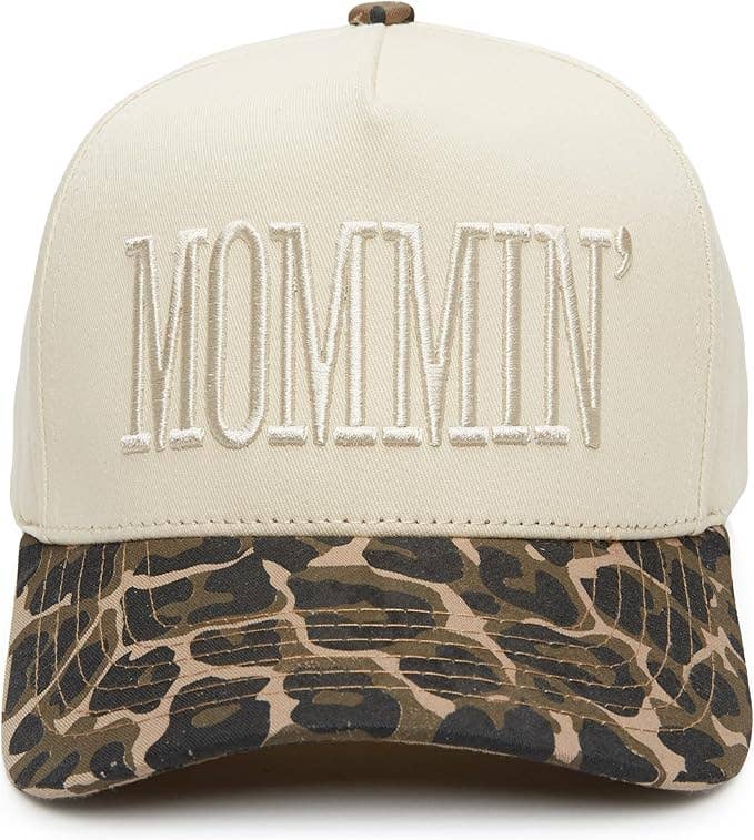 Embroidered Cap: Mommin - Leopard/Beige