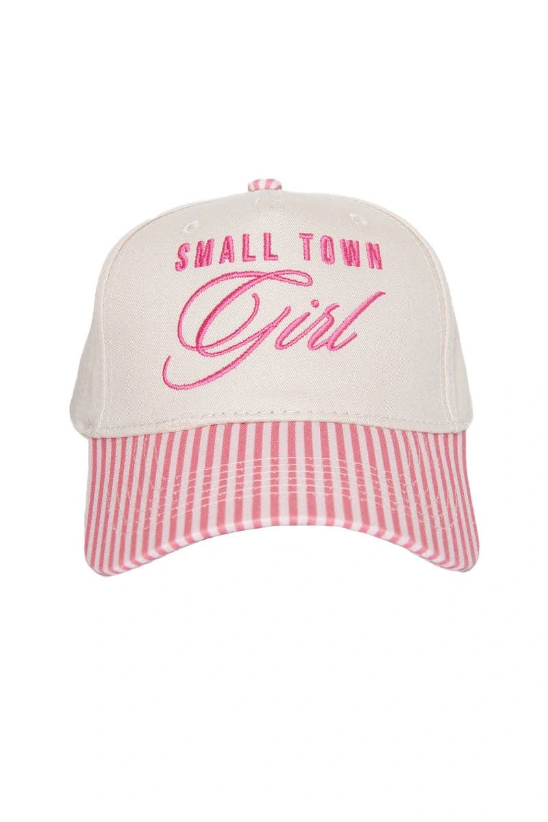 Small Town Girl Trucker Vintage Hat Grad Gift: Pink and Light Pink Stripe