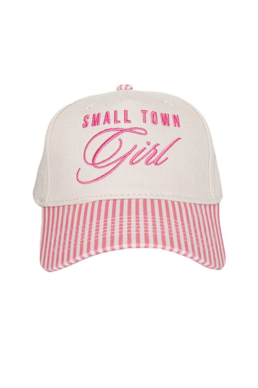 Small Town Girl Trucker Vintage Hat - Pink and Light Pink Stripe