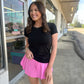 Hot Pink Drawstring High Waist Lined Tennis Skort
