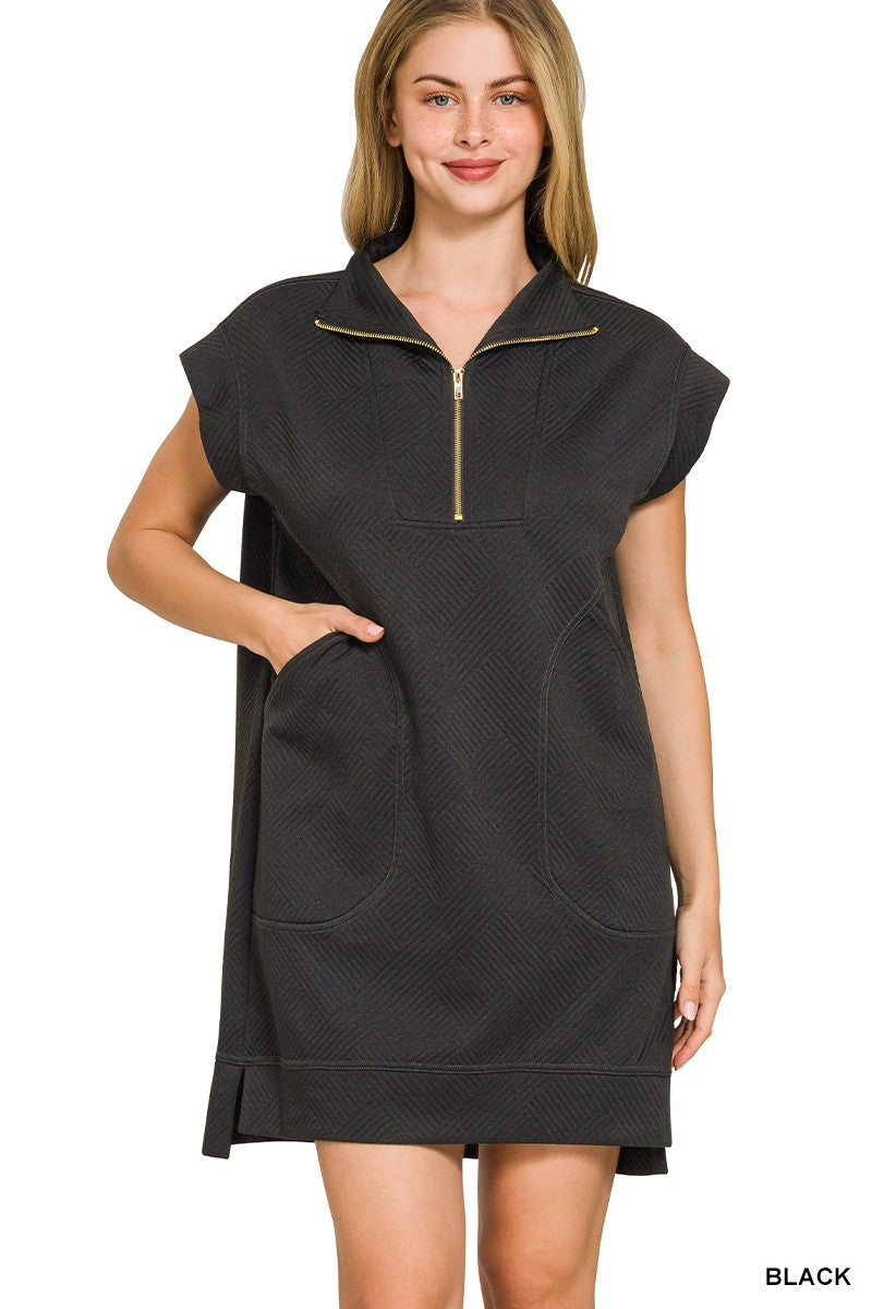 Quarter Zipper Mini Dress - Black
