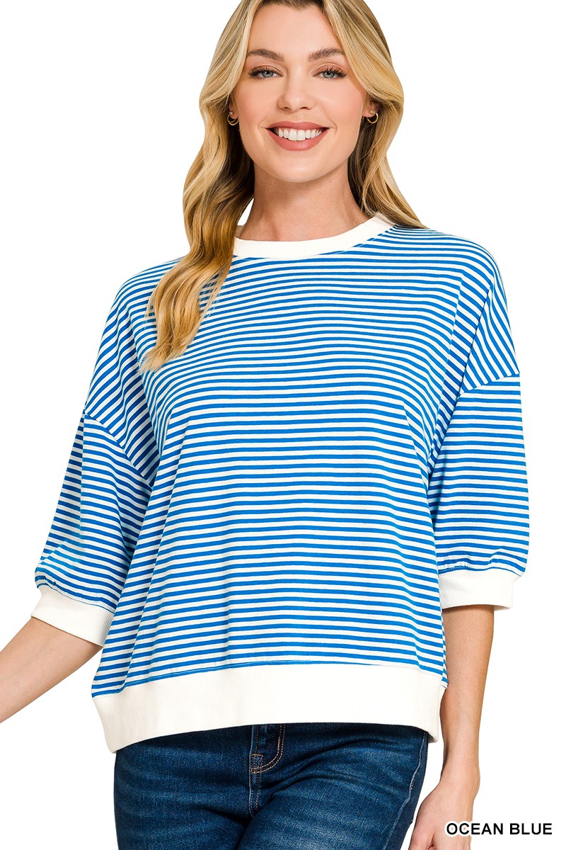 Ocean Blue Rib Banded Top