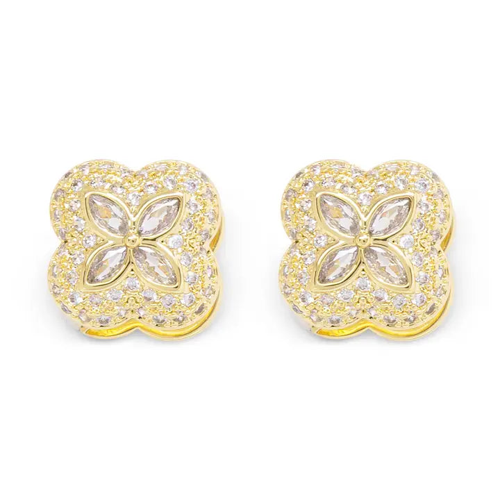 Gold Clover Huggie Earrings