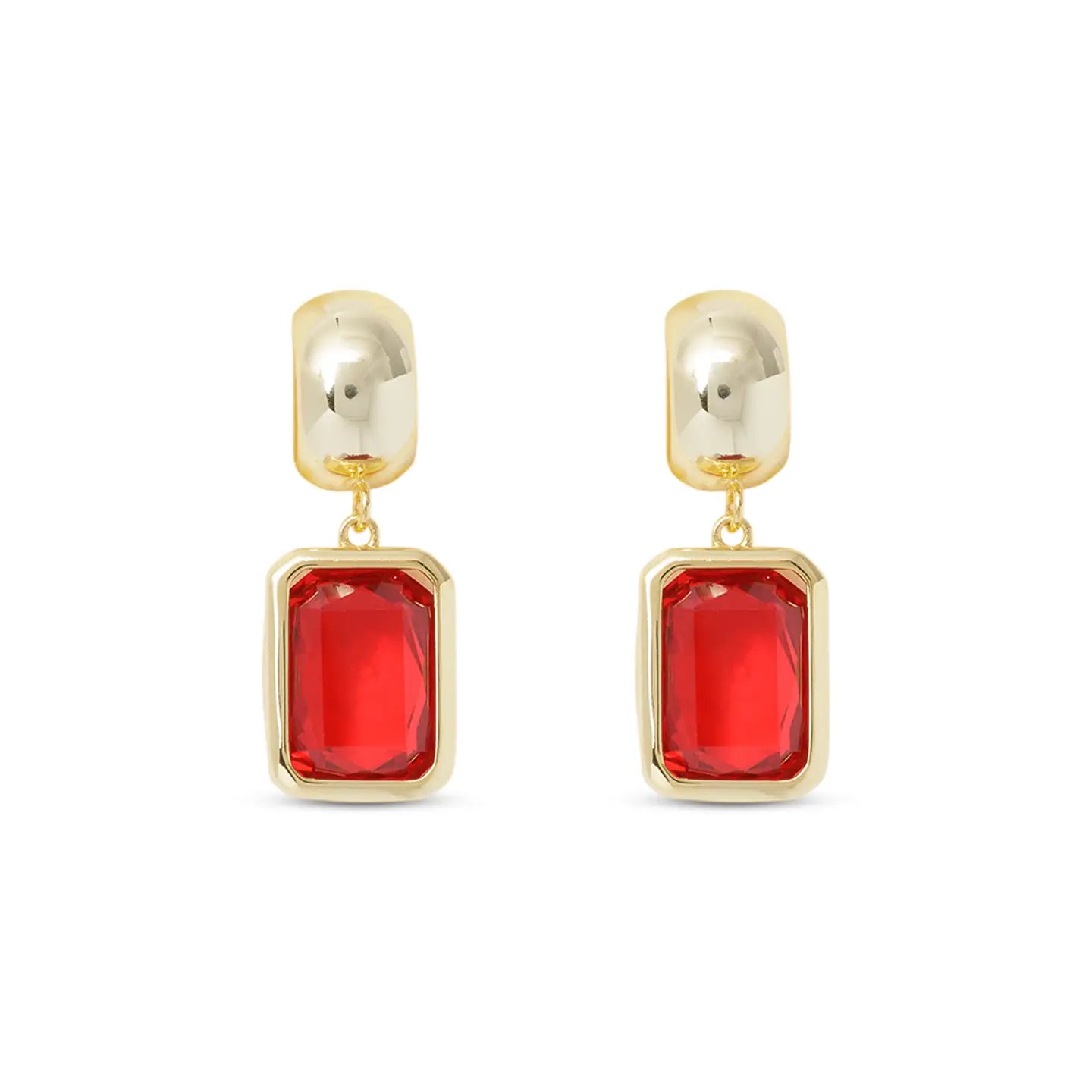 Gold Crystal Ruby Rectangle Earring