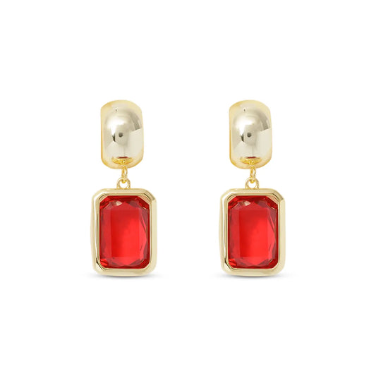 Gold Crystal Ruby Rectangle Earring