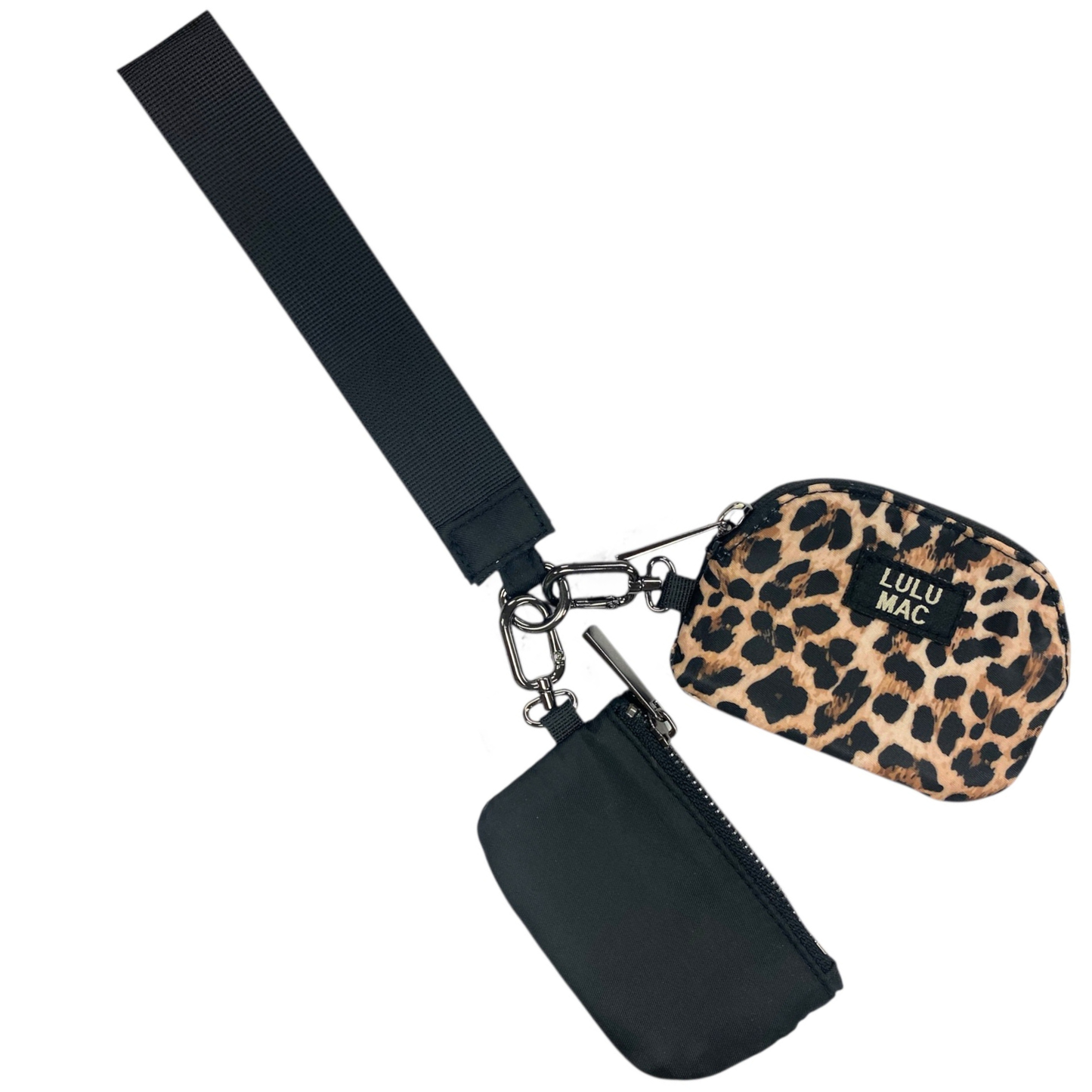 Lulu Mac Double Pouch Wristlets - Black/Leopard