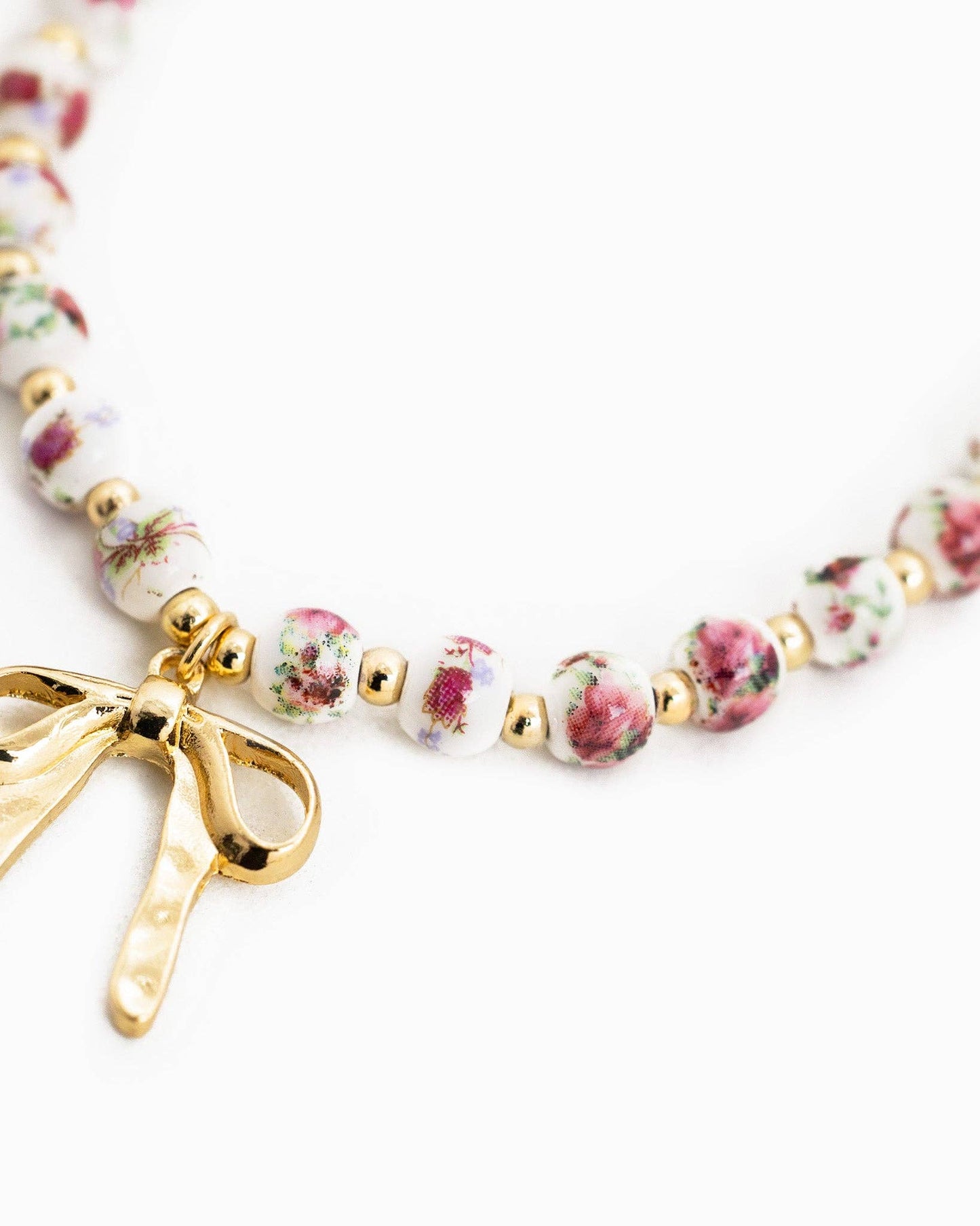 Pink Bead Bow Pendant Necklace