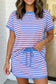 Stripe Short Sleeve Top and Skort Set - Blue Stripe / Missy