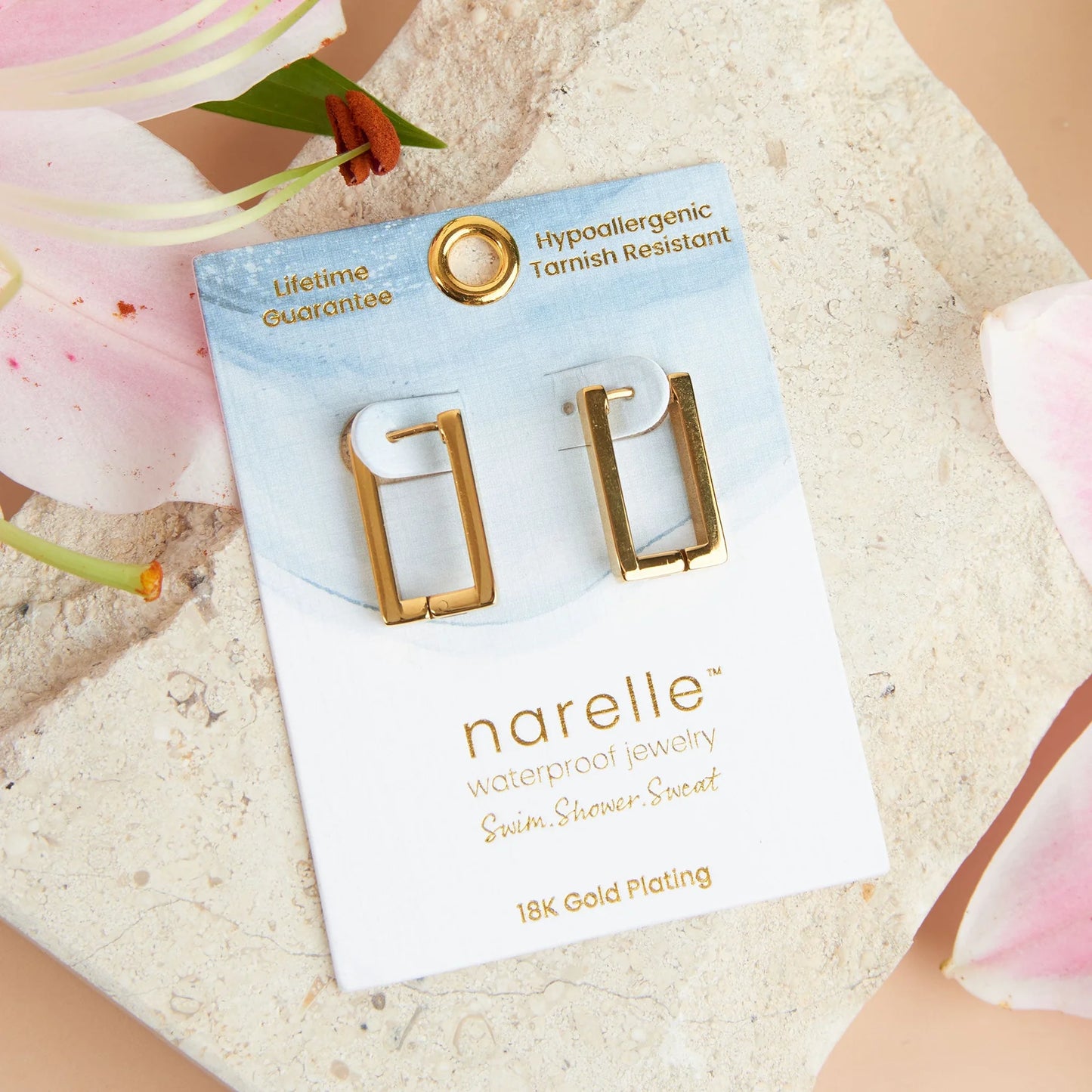 Rectangle Pin Catch Gold Hoop