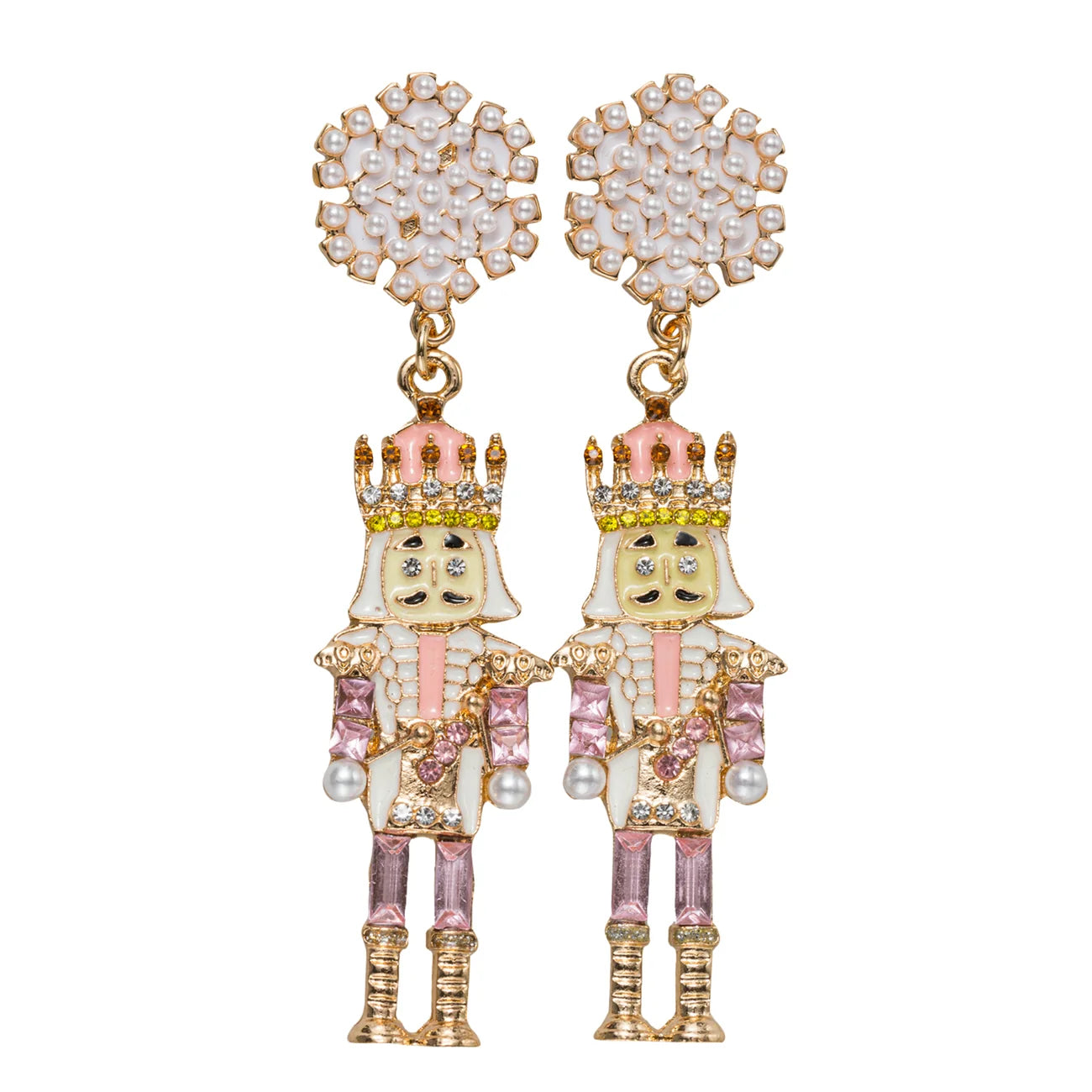 Enamel Nutcracker W/ Pearl Earrings