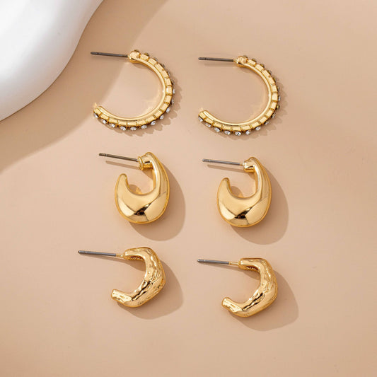 Tapered Rhinestone Huggie Hoop Trio Earring