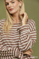 Striped Mocha Ruffle Cuff Knit Top