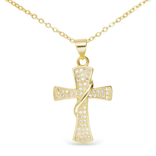 Gold Classic Banner Cross Necklace
