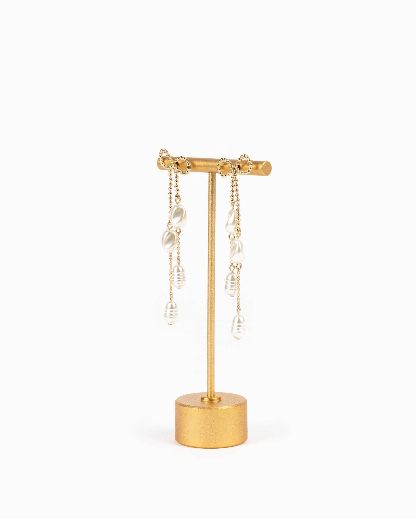 Long Bow Pearl Deco Drop Earrings: Gold