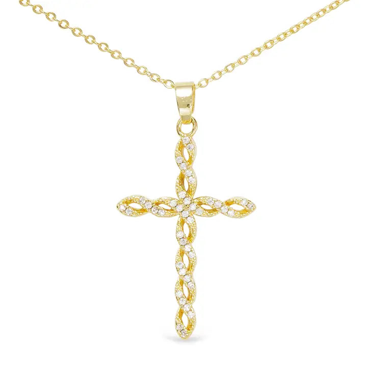 Gold Twist Large Cross necklace