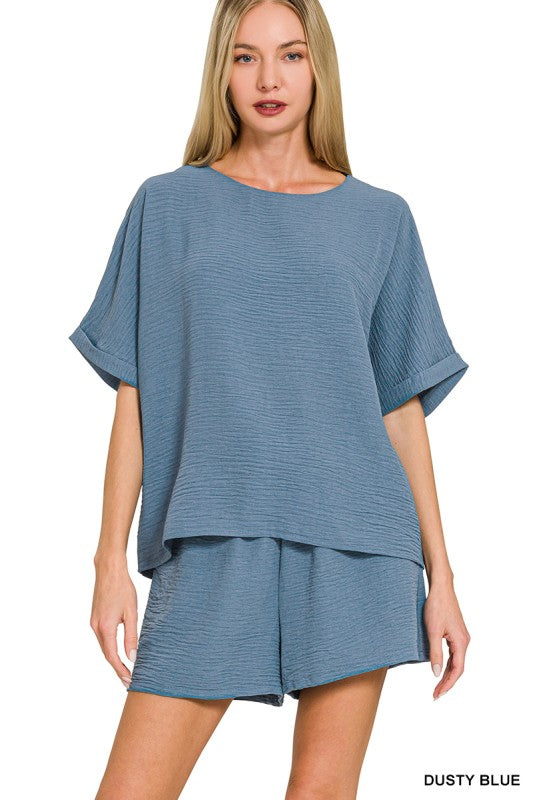 Airflow Top & Short Set - Dusty Blue