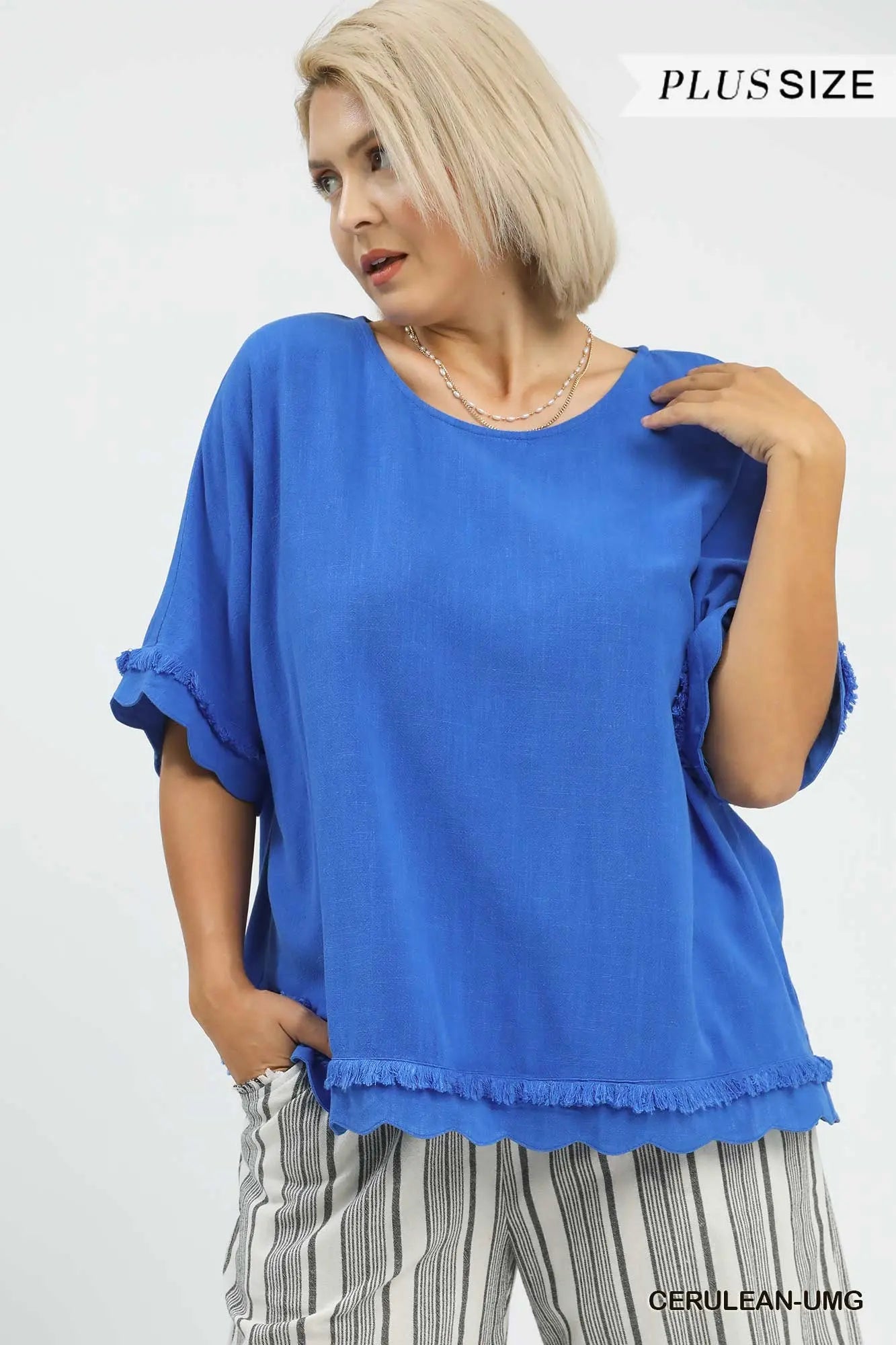 Cerulean Frayed Hem Top +