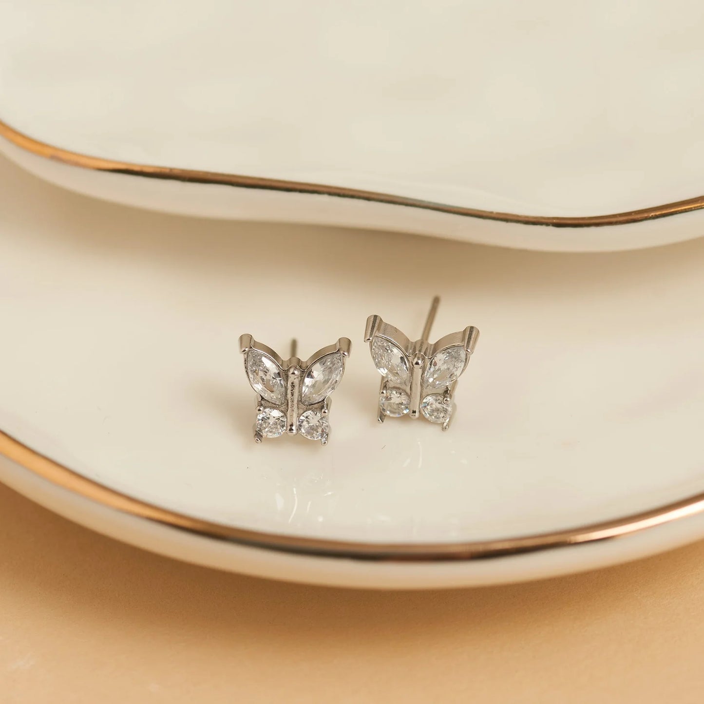 Crystal Butterfly Silver Stud Earring