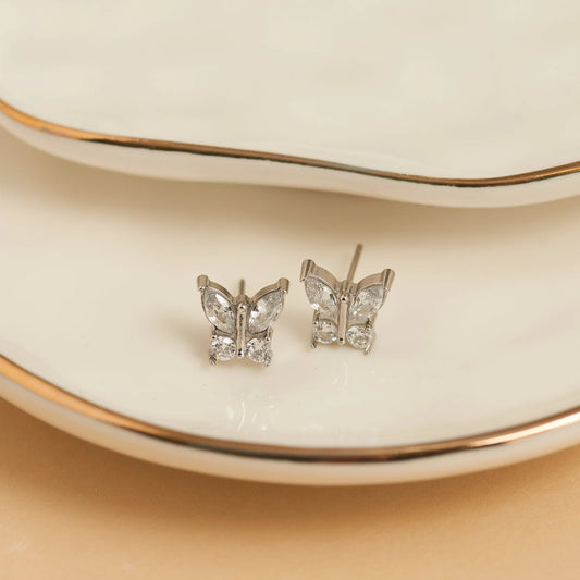 Crystal Butterfly Silver Stud Earring