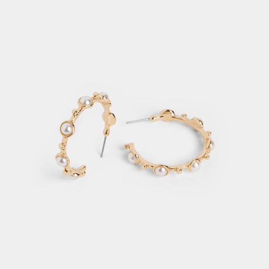 Pearl Studded Hoop Earrings - Gold