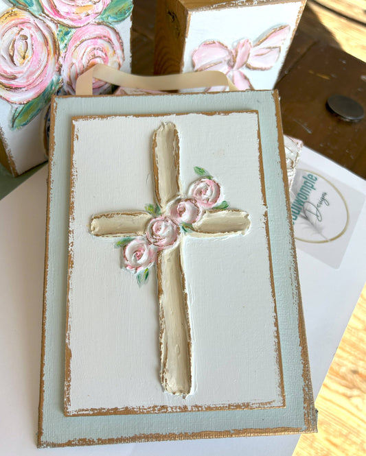 Cross with roses panel  |  Easter Spring wedding baptism