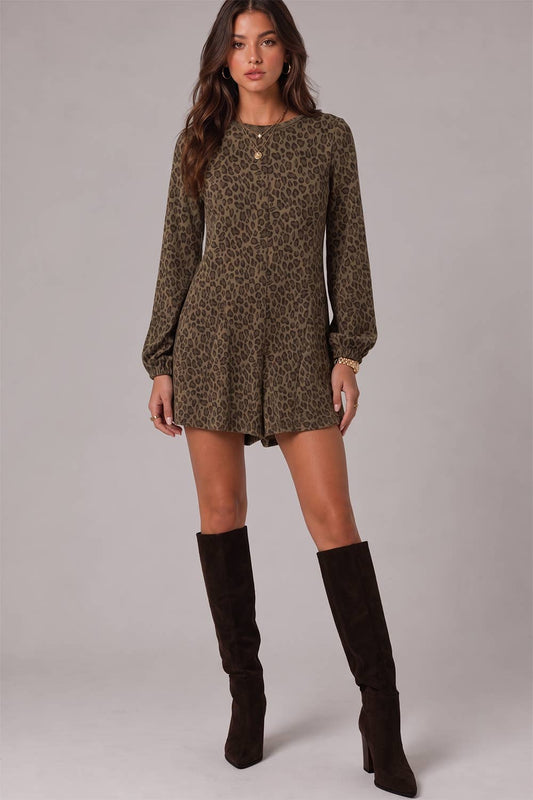 Leopard Print Long Sleeve Romper