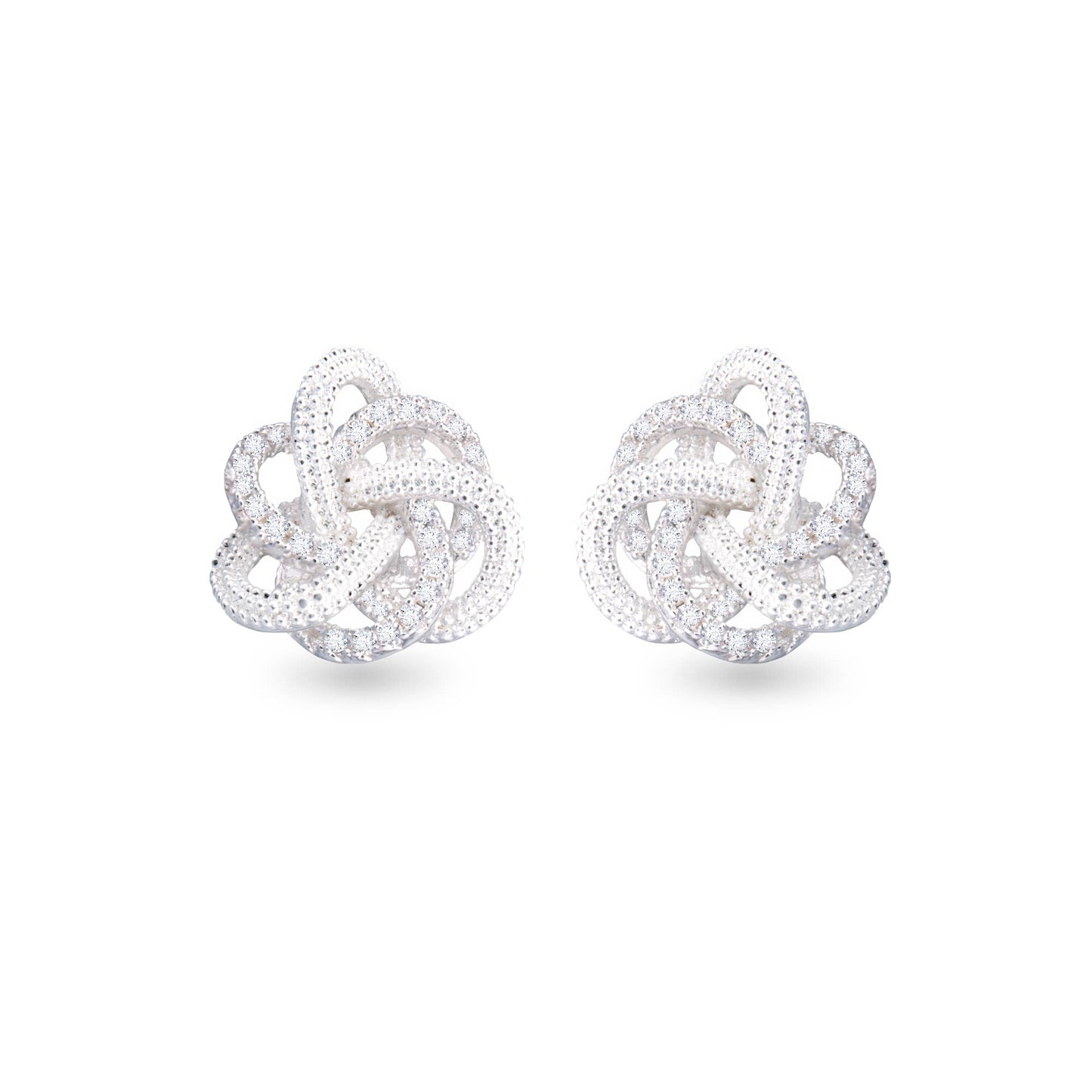 CZ Twisted Knot Earrings - Silver