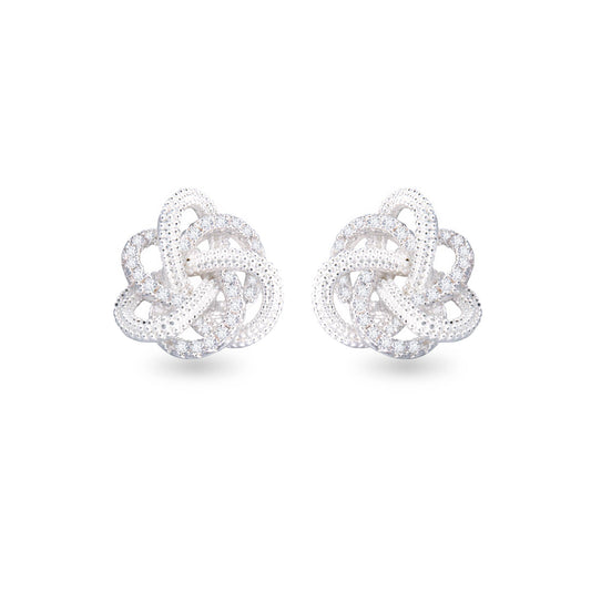 CZ Twisted Knot Earrings - Silver