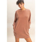Chestnut Mineral Washed Oversized Mini Sweatshirt Dress