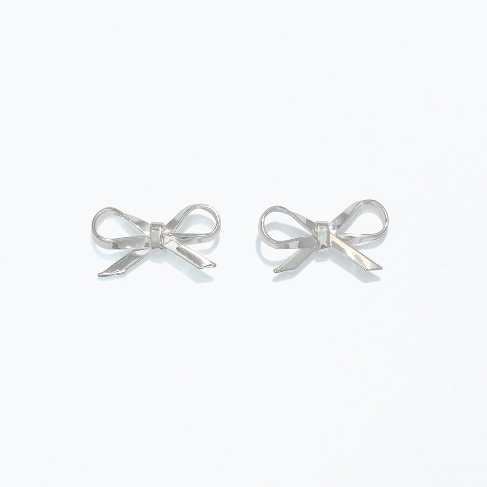 Bright Silver Bow Earrings
