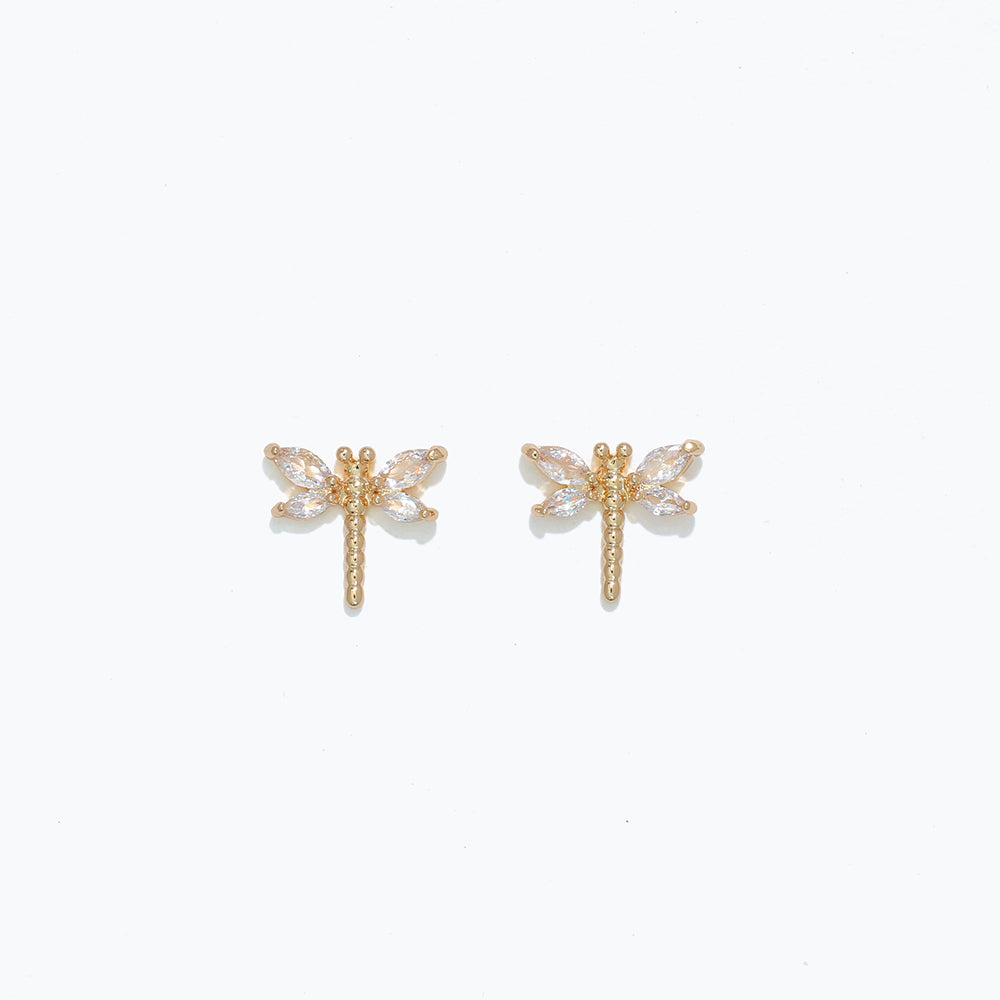 Gold Dragonfly with Crystals Earrings