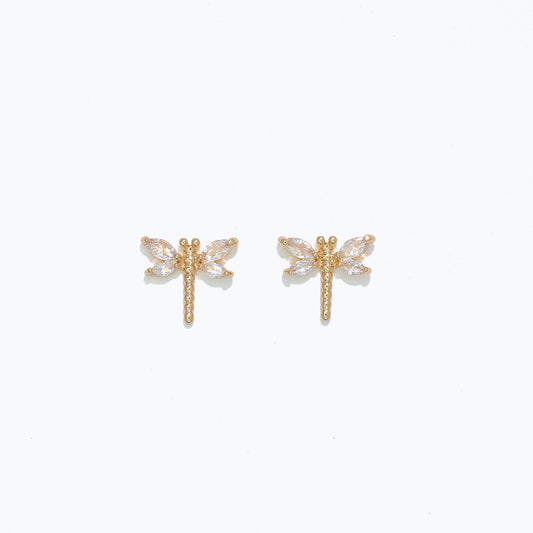 Gold Dragonfly with Crystals Earrings